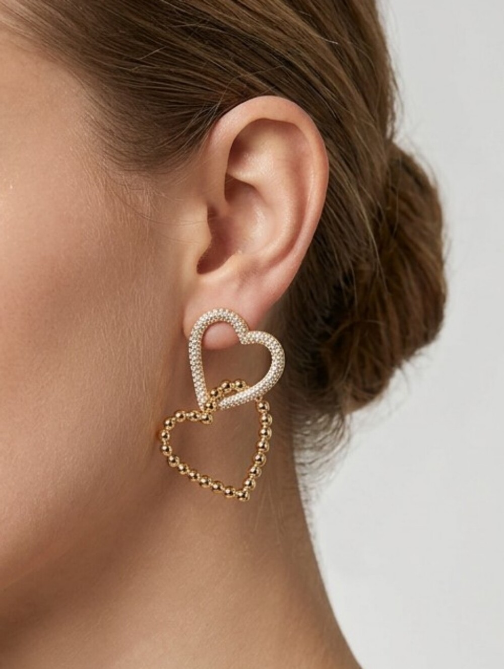 Sugarfix By Baublebar Gold Double Heart Drop Earrings with Crystal Accents